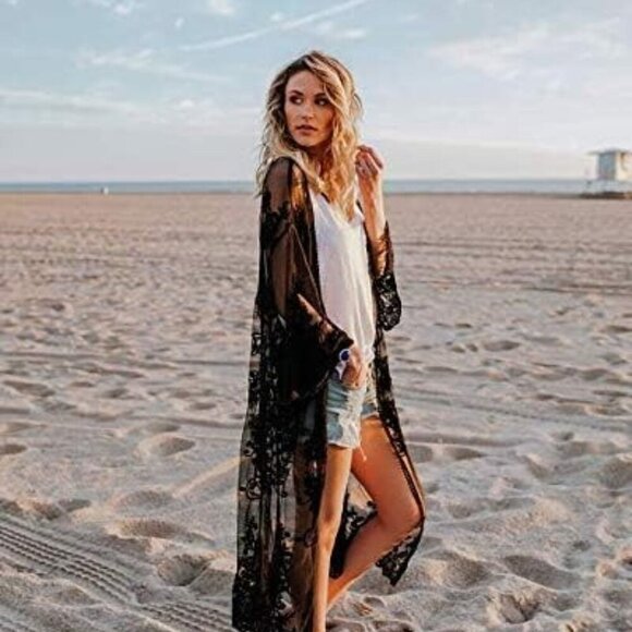 Floral Applique Sheer Duster - Picture 9 of 10